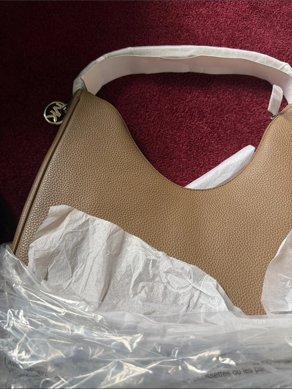 Tory Burch Tan Pebbled Leather Hobo with Logo Accent